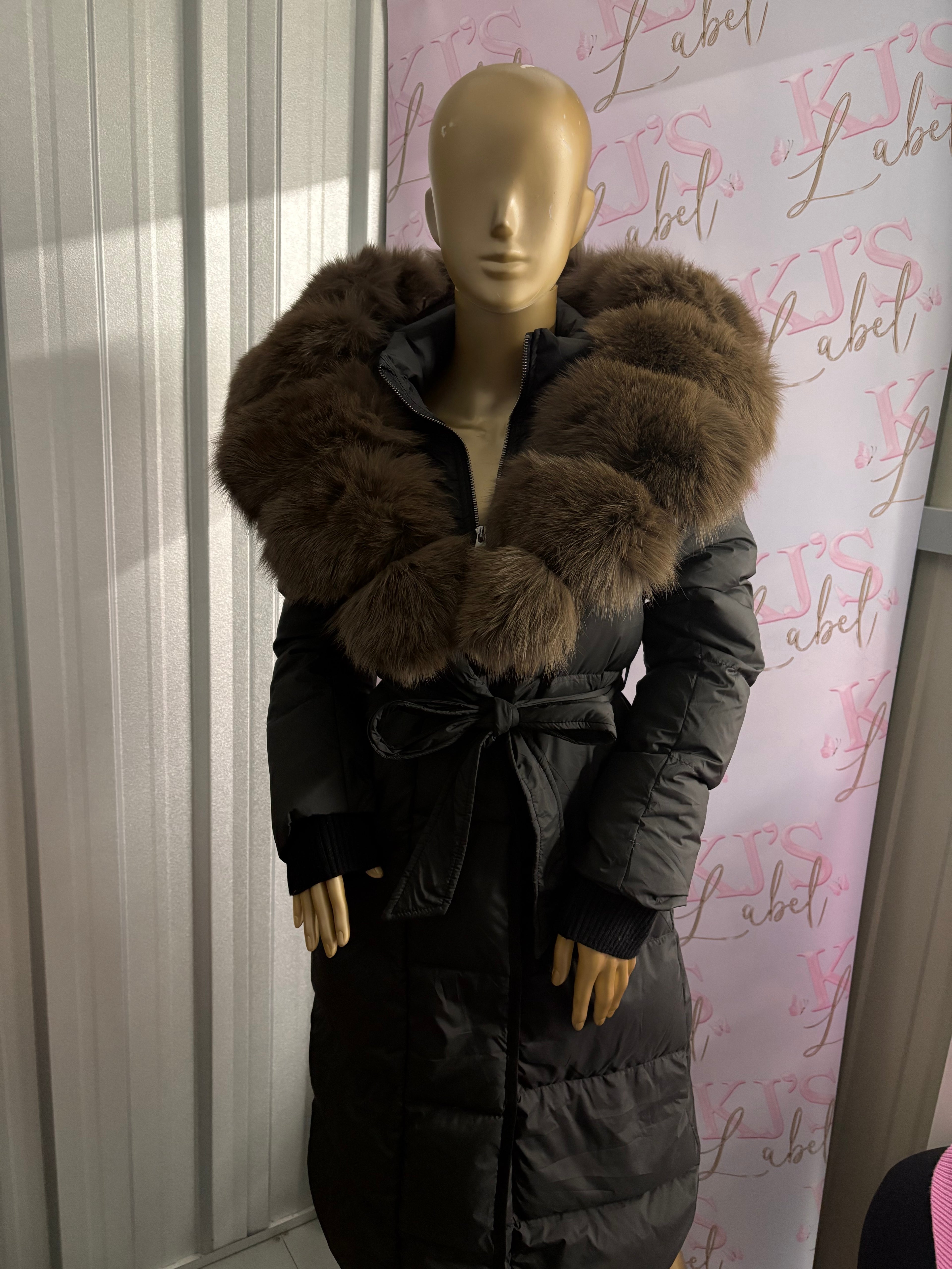 Black & Brown Fox Fur Long Coat